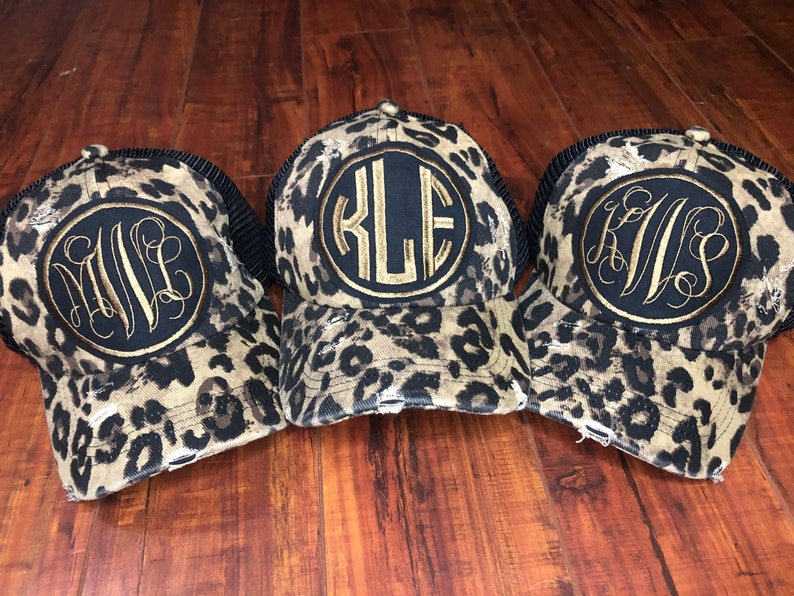 Leopard / Monogramm / Pferdeschwanz / Damenhut / Baseballhut / Schwarz / Braun
