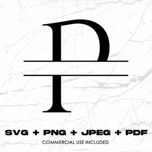 May include: Black monogram letter "P" with a horizontal line through the middle, set against a white marble background. The image includes the text "SVG + PNG + JPEG + PDF" and "COMMERCIAL USE INCLUDED".