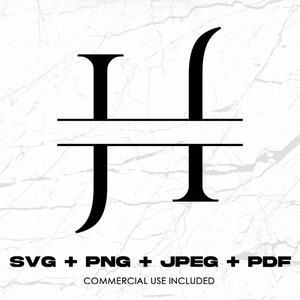 Puede incluir: Diseño negro de la letra monograma H con una línea horizontal en el medio. El diseño incluye el texto "SVG + PNG + JPEG + PDF" y "COMMERCIAL USE INCLUDED" en una fuente sans-serif. El fondo es un patrón de mármol blanco.