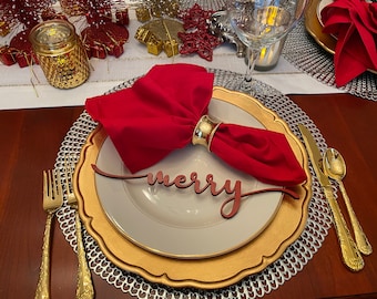 Christmas Table Place Setting Words Wood Laser Cut