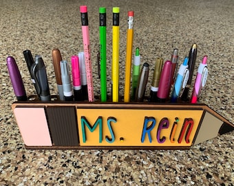 Teacher Desk Pencil Holder with Name
