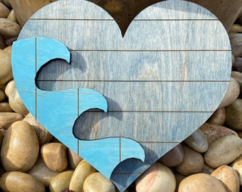 Wave Heart Laser Cut Wood Beach Decor