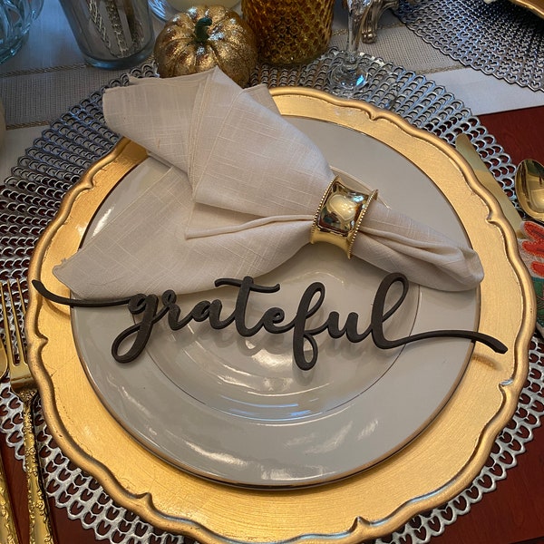 Thanksgiving Table Place Setting Wood Laser Cut Words