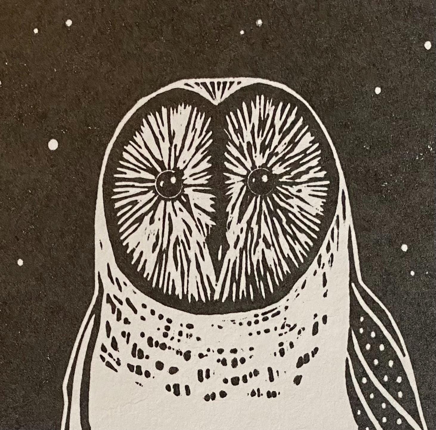 Night Owl. Original limited edition linocut.