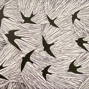 Limited edition handmade Linocut print. Swallows