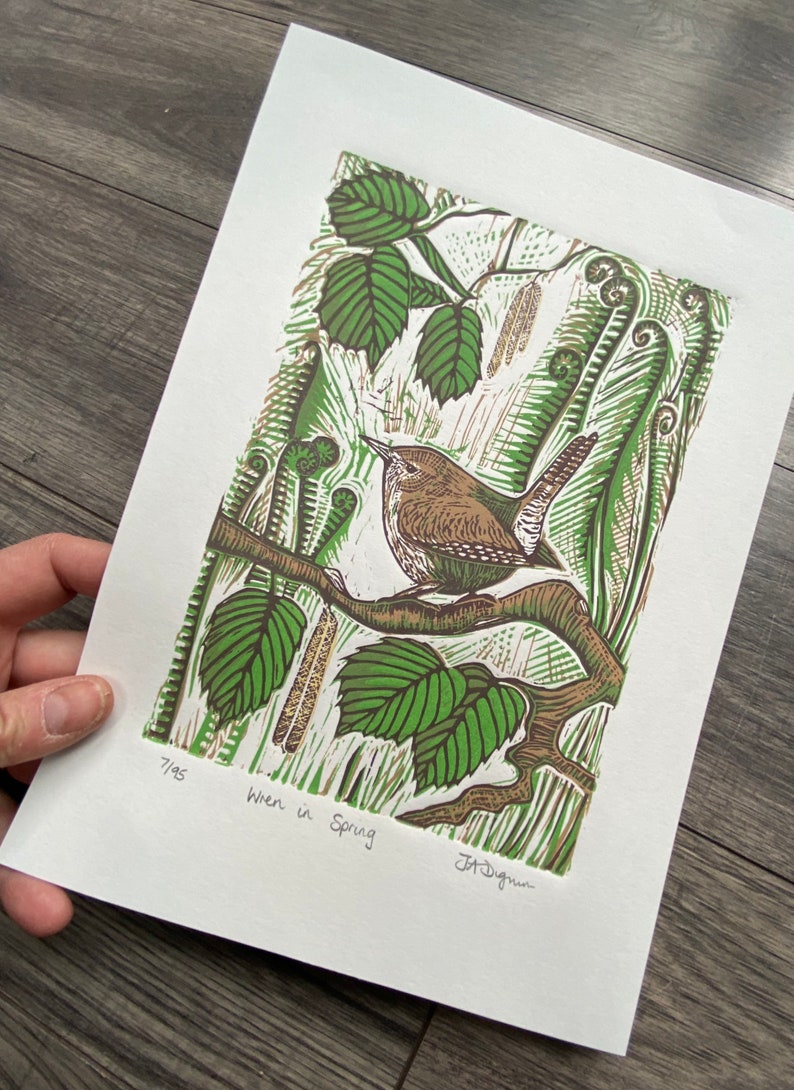 Limited Edition Handmade Linocut. Wren in Spring. - Etsy