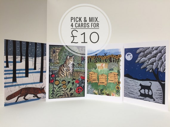 Pack of four greetings cards. Blank inside.