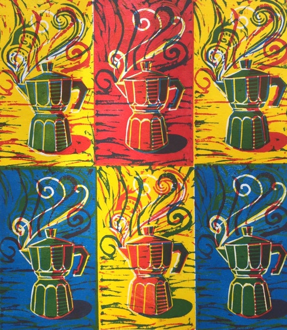 Limited Edition Handmade Linocut print. Time for an Espresso.