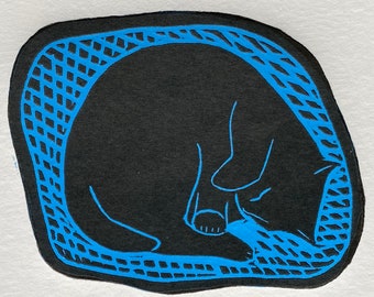 Cat nap. Original limited edition mini linocut.