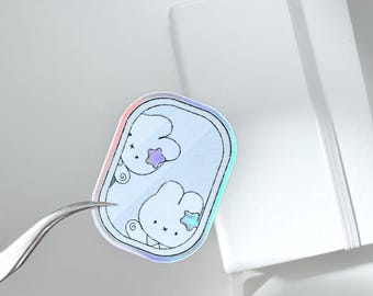 Up In The Clouds Holographic Bunny Sticker / Weatherproof  Vinyl Sticker