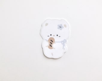 Bear with Baguette Sticker: Weatherproof Matte Vinyl Decal