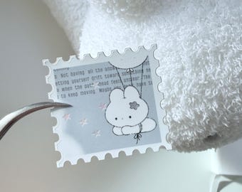 Matte Holographic Stamp Floating Bunny Sticker / Weatherproof  Vinyl Sticker