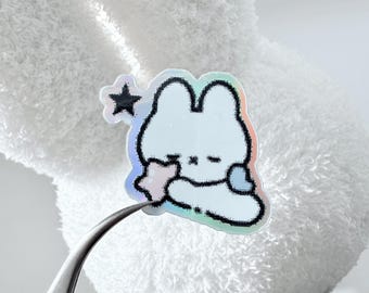 Holographic Pixelated Bunny Angel Sticker / Weatherproof  Vinyl Sticker