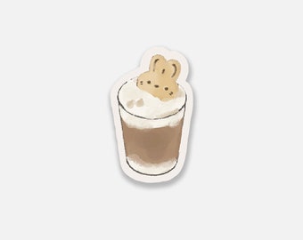 Cute Bunny Biscuit Coffee Sticker - Matte Vinyl Weatherproof Stickers for Laptops, Bottles, Journals, Planners | Die Cut