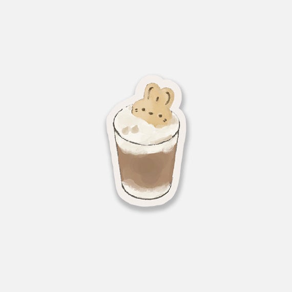 Cute Bunny Biscuit Coffee Sticker - Matte Vinyl Weatherproof Stickers for Laptops, Bottles, Journals, Planners | Die Cut