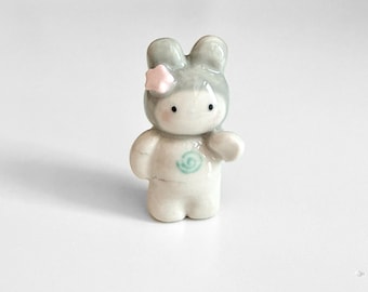 Handmade Porcelain Celestial Bunny Figure / Muted Pastel Colors / Ceramics