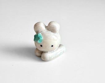 Handmade Porcelain Mini Bunny Figure / Muted Pastel Grey Color / Ceramics
