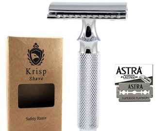 Stainless Steel 3.5" Long Men's Wet Shave Double Edge Safety Razor For Beard Shaving + 5 Shaving Blades
