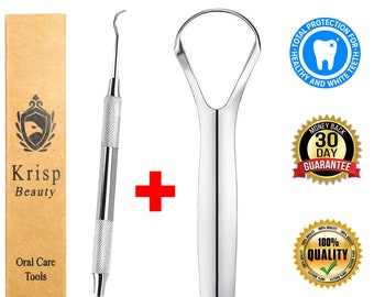 Medical Stainless Steel Dental Teeth Cleaning Kit Dentist Tooth Whitening Tongue Scraper Scaler Floss Tartar Plaque Remover Pick Set 2 Pc