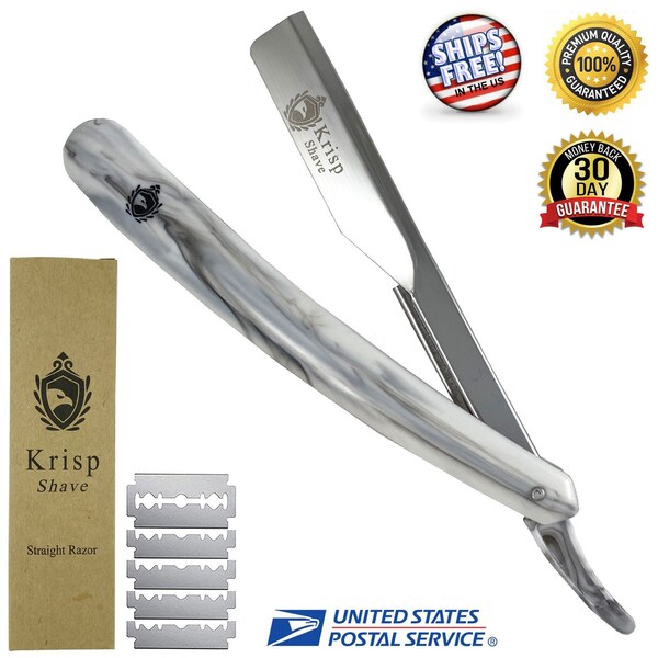 thumbnail image 2 of Krisp Shave Straight Edge Razor Set – 10 Blades + Wood Handle Navaja Barber Beard Razor, Stainless Steel 2 of 4