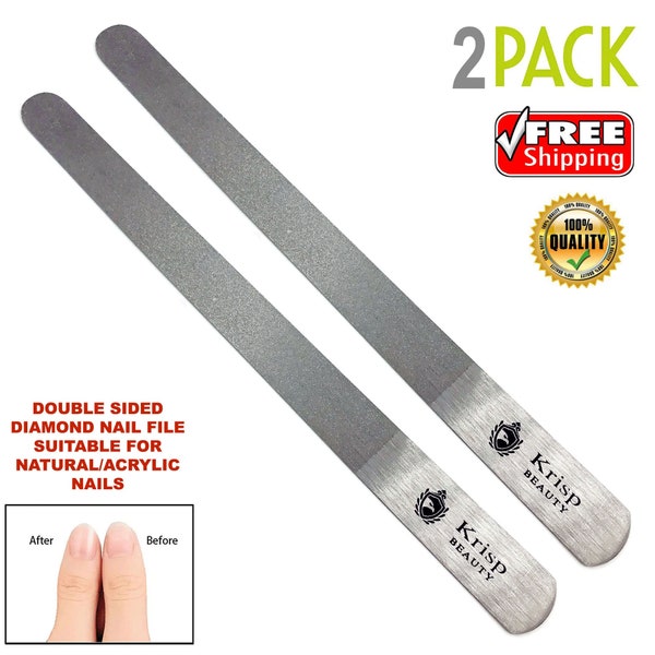 Double Dual Sided Metal Nail File Podiatrist Manicure Pedicure Nail Care Tool Made of High Grade Stainless Steel Pack of 2 By Krisp Beauty
