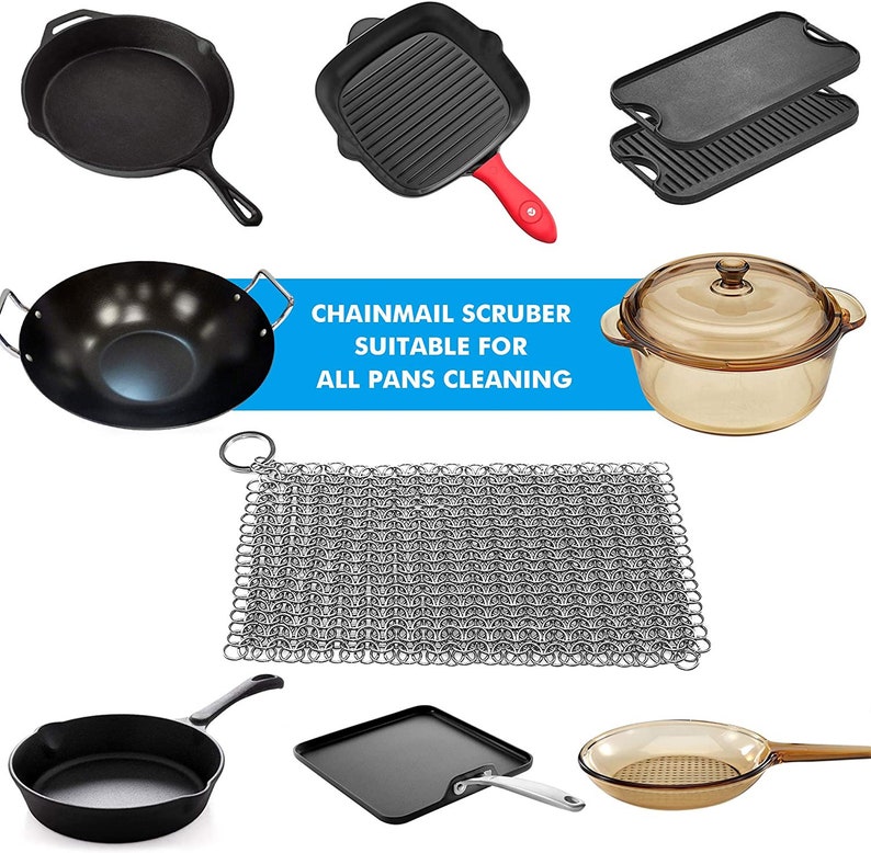 7X7 Cast Iron Scrubber Cleaner for Hard Anodized Cookware, Pre Seasoned Pans, Dutch Ovens, Iron Pans, Grills and Skillet Chain Mail Scrubber image 7