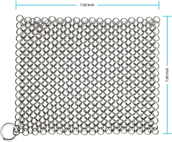 Stainless Steel Cast Iron Skillet Cleaner Chainmail Cleaning Scrubber With  Hanging Ring for Cast Iron Pan,Pre-Seasoned Pan,Griddle Pans, BBQ Grills  and More Pot Cookware-Square 7x7 Inch 