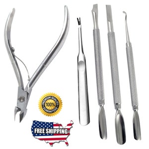 Professional Stainless Steel Cuticle Pusher Fingernail Toenail Trimmer Clipper Nipper Cutter Manicure/Pedicure Nail Care Tools 5 Pc Set Kit