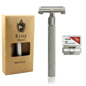 Long Handled Double Edge Butterfly Open Safety Razor For Men Women Shaving (4 Inch) Twist To Open + 5 Shaving Blades