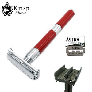 Beard Wet Cut Throat Butterfly Opening Double Edge Safety Razor For Men + 5 Astra Shaving Blades Red