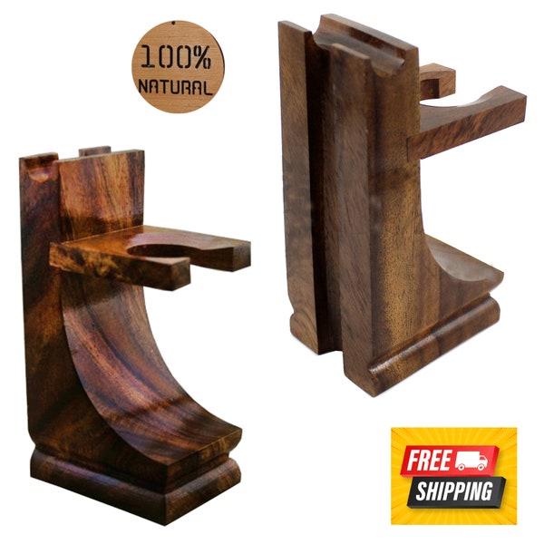 New Mission Style Wooden Stand Holder for Safety Razor Straight Razor and Shaving Brush