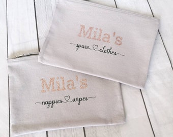 Personalised Baby Organisation Set,Grey,1st Mothers Day Gift,New Baby Gift,Baby Shower,Nappy Bag Pouch,Babies Spare Clothes, Nappies & Wipes