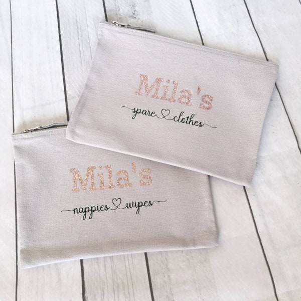 Personalised Baby Organisation Set,Grey,1st Mothers Day Gift,New Baby Gift,Baby Shower,Nappy Bag Pouch,Babies Spare Clothes, Nappies & Wipes