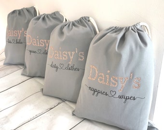 Grey,Personalised Baby Organisation Set,1st Mothers Day Gift,New Baby Gift,Baby Shower,Nappy Bag Pouch,Babies Spare Clothes, Nappies & Wipes