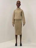 Handmade ORIGINAL FIT, High Neck Sweatshirt and/or Below Knee Knit Skirt - Dark Beige