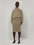 Handmade CURVY FIT, High Neck Sweatshirt and/or Below Knee Knit Skirt - Dark Beige
