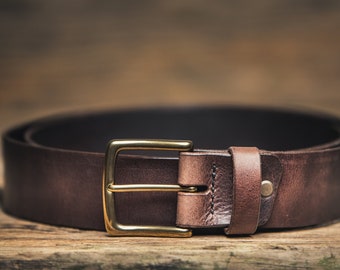 Handmade Leather Belt with Brass Buckle | Leather Belt