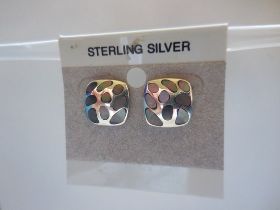 Gray Rainbow Square Abalone Post Earrings 925 Ste… - image 4