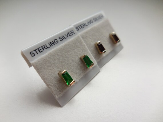 Small Green and Red Gemstone Rectangular Post Ear… - image 1