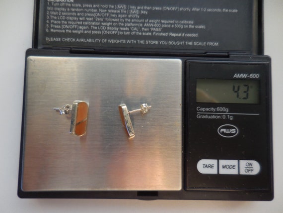 Tan Enamel Rectangular Post Earrings 925 Sterling… - image 8