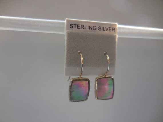 Iridescent Rainbow Square Dangle Abalone Post Ear… - image 3