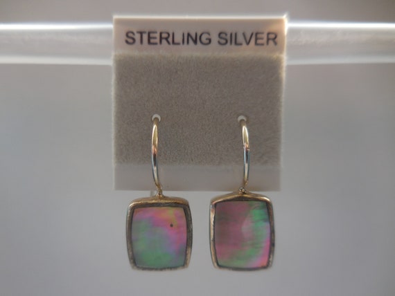 Iridescent Rainbow Square Dangle Abalone Post Ear… - image 1