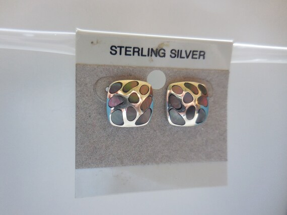 Gray Rainbow Square Abalone Post Earrings 925 Ste… - image 8