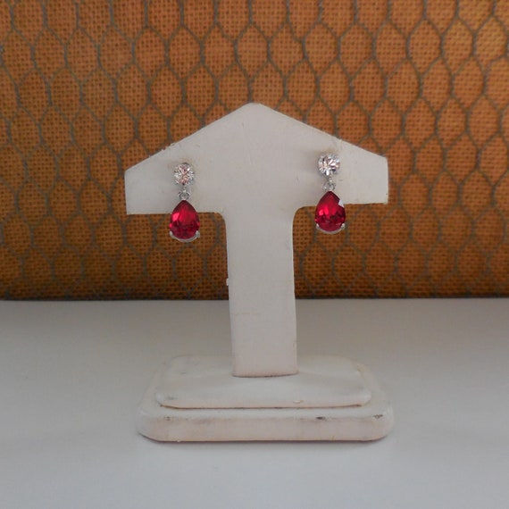 Vintage Small Simulated Ruby and White Cubic Zirz… - image 1