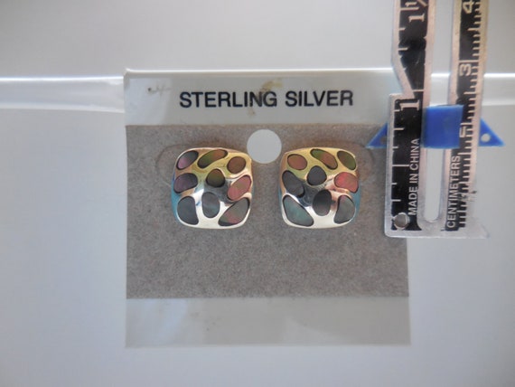 Gray Rainbow Square Abalone Post Earrings 925 Ste… - image 5