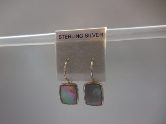 Iridescent Rainbow Square Dangle Abalone Post Ear… - image 5