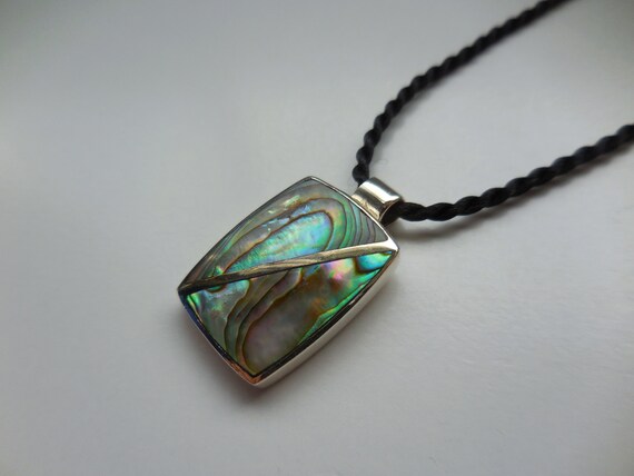Rectangular Rectangle Shape Abalone Pendant Neckl… - image 1