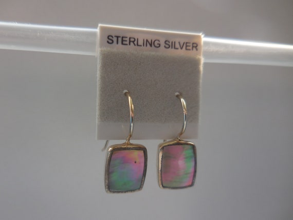 Iridescent Rainbow Square Dangle Abalone Post Ear… - image 2