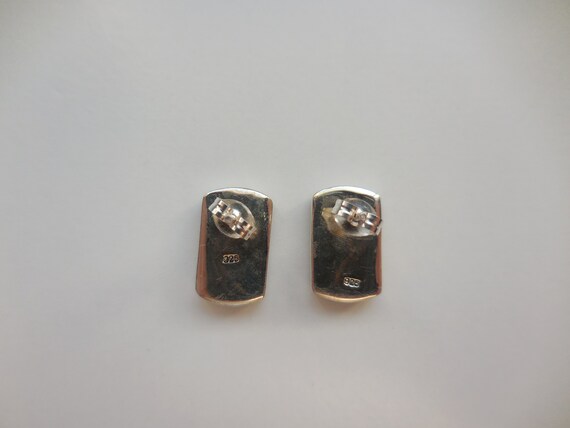 Tan Enamel Rectangular Post Earrings 925 Sterling… - image 7