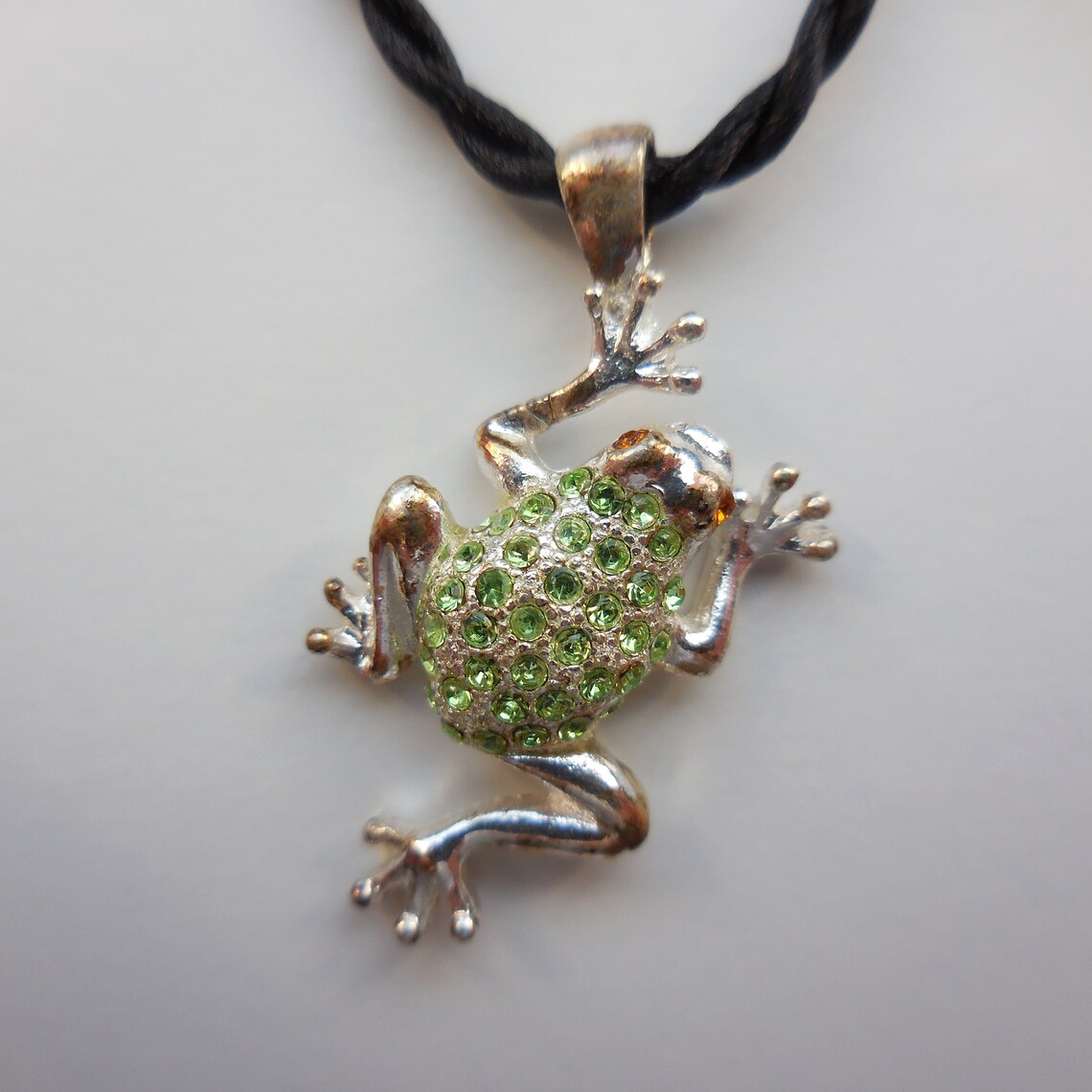 Vintage Green Frog Pendant 925 Sterling Silver Etsy